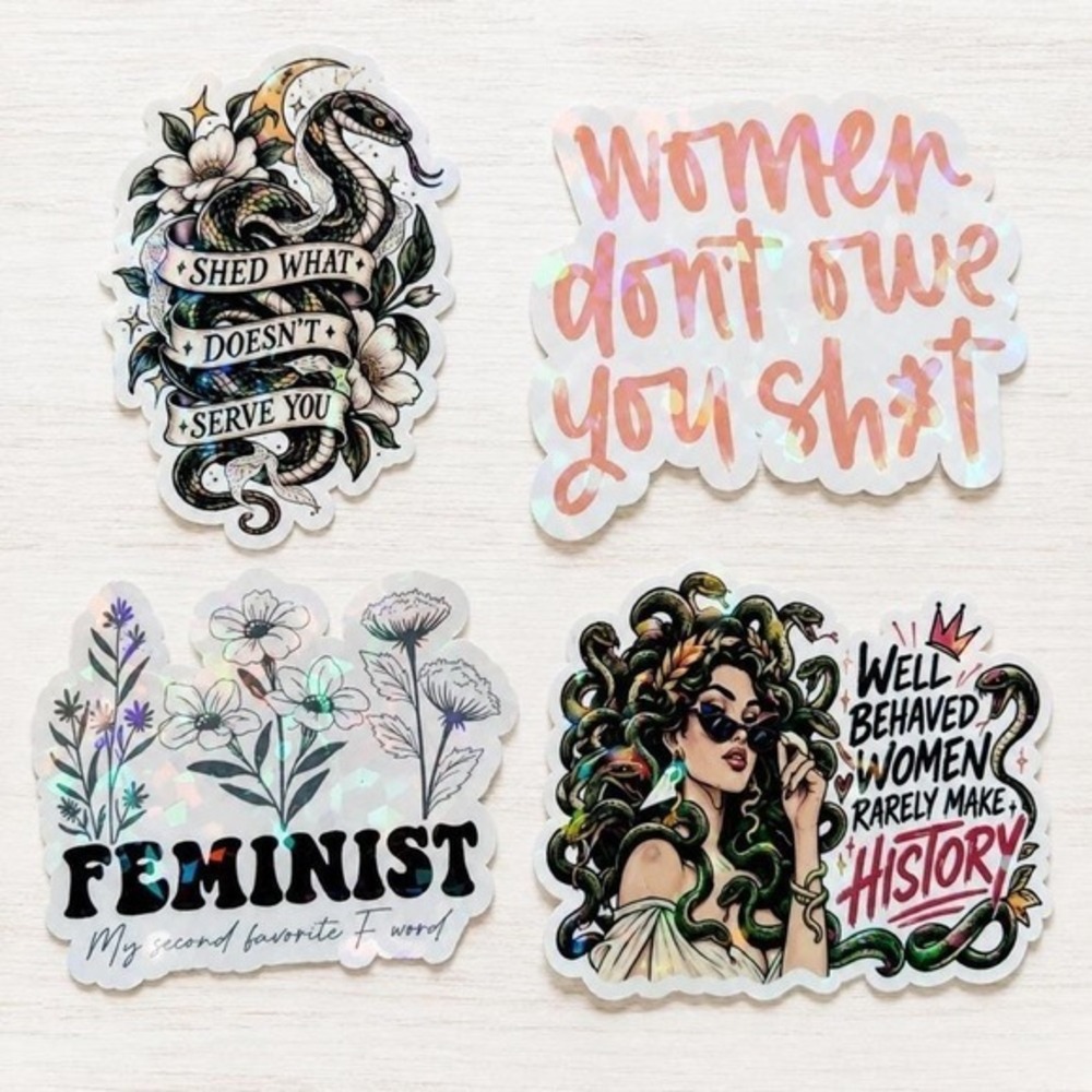 Feminist Holographic Sticker Pack Medusa + Snake 4 Die Cut Stickers Waterproof